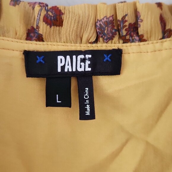 PAIGE | Giannina Silk Dress Mustard Yellow Floral Sz LARGE - Picture 4 of 5